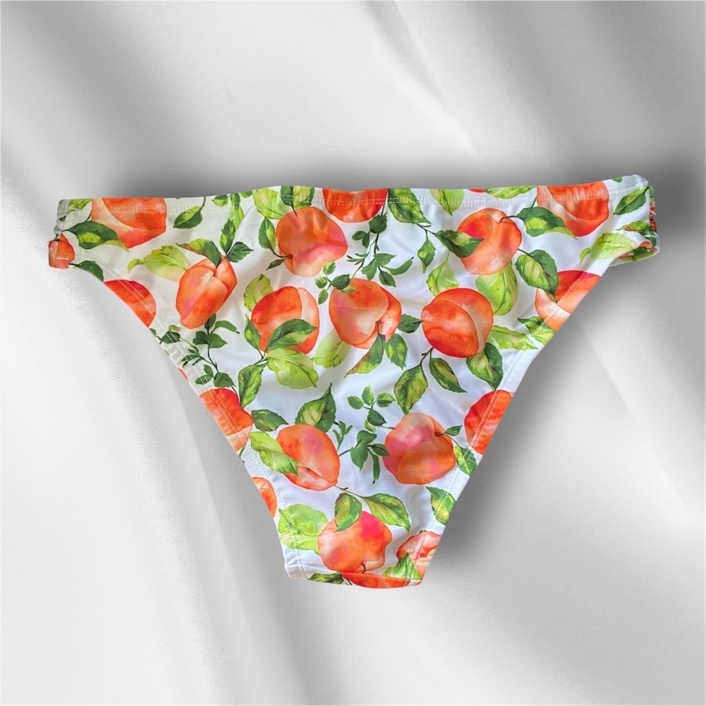 BCBG Women's Rusched Tab Peach Print Bikini Swim Bottom Size XXL - NWT - Picture 2 of 6